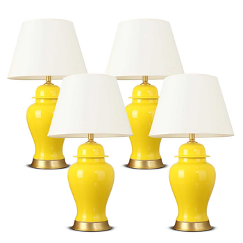 4X Oval Ceramic Table Lamp with Gold Metal Base Desk Lamp Yellow image