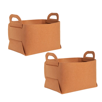 2X Small Coffee Foldable Felt Storage Portable Collapsible Bag Home Office Foldable Organiser with Carry Handles image