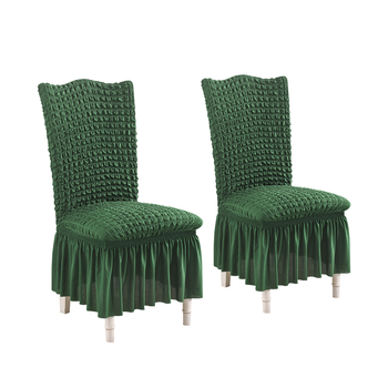 2X Dark Green Chair Cover Seat Protector with Ruffle Skirt Stretch Slipcover Wedding Party Home Decor image