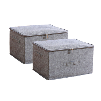 2X Grey Large Portable Double Zipper Storage Box Moisture Proof Clothes Basket Foldable Home Organiser image