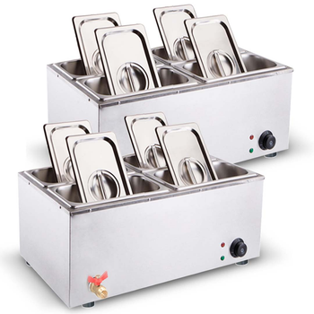 2X Stainless Steel 4 X 1/2 GN Pan Electric Bain-Marie Food Warmer with Lid image