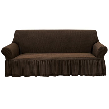 3-Seater Coffee Sofa Cover with Ruffled Skirt Couch Protector High Stretch Lounge Slipcover Home Decor image