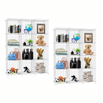 2X White Portable 12-Cube 3 Column Storage Organiser Foldable DIY Modular Grid Space Saving Shelf image
