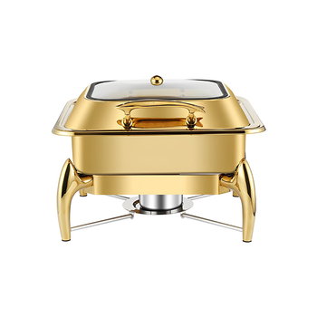 Gold Plated Stainless Steel Square Chafing Dish Tray Buffet Cater Food Warmer Chafer with Top Lid image