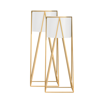 2X 70cm Gold Metal Plant Stand with White Flower Pot Holder Corner Shelving Rack Indoor Display image