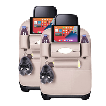 2X Leather Car Back Seat Storage Bag Multi-Pocket Organizer Backseat and iPad Mini Holder White image
