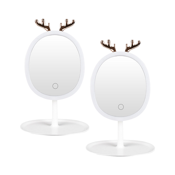2X White Antler LED Light Makeup Mirror Tabletop Vanity Home Decor image