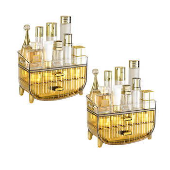 2X 3 Tier Golden Yellow Multifunctional Countertop Cosmetic Storage Makeup Skincare Holder Jewelry Cabinet Bathroom Desk Drawer Vanity Organiser image