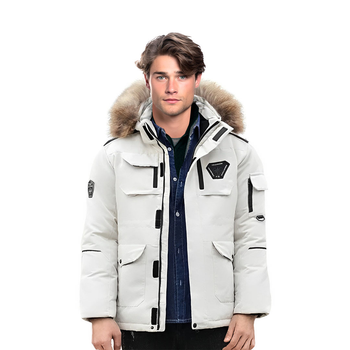 abbee White Large Winter Fur Hooded Down Jacket Stylish Lightweight Quilted Warm Puffer Coat image