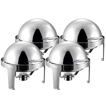4X 6L Stainless Steel Chafing Food Warmer Catering Dish Round Roll Top image