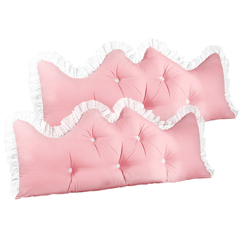 2X 180cm Pink Princess Bed Pillow Headboard Backrest Bedside Tatami Sofa Cushion with Ruffle Lace Home Decor image