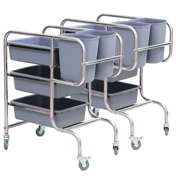 2X 3 Tier Food Trolley Food Waste Cart Five Buckets Kitchen Food Utility 80x43x89cm Round image