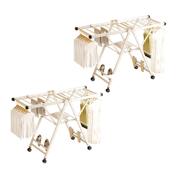 2X 160cm Portable Wing Shape Clothes Drying Rack Foldable Space-Saving Laundry Holder image