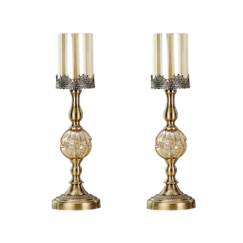 2X 47cm Glass Candle Holder Candle Stand Glass/Metal image