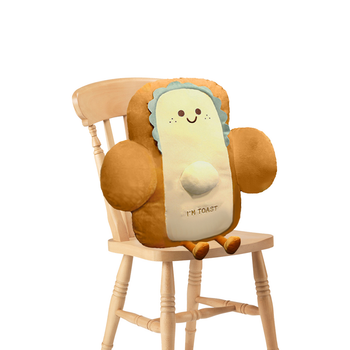 58cm Cute Face Toast Bread Cushion Stuffed Car Seat Plush Cartoon Back Support Pillow Home Decor image