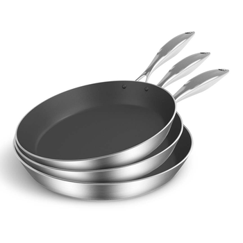 3X Stainless Steel Fry Pan Frying Pan Induction FryPan Non Stick Interior Skillet image