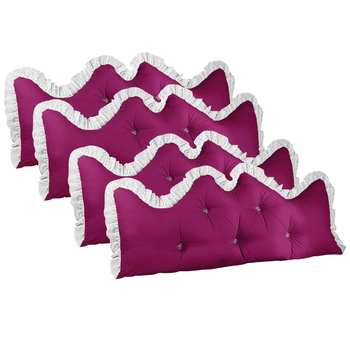 4X 150cm Burgundy Princess Bed Pillow Headboard Backrest Bedside Tatami Sofa Cushion with Ruffle Lace Home Decor image