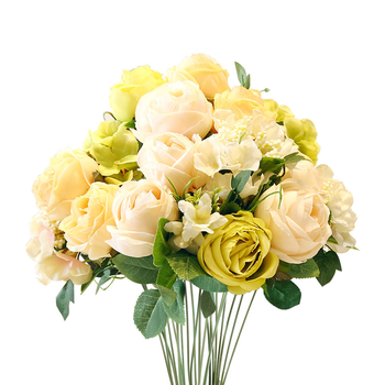 3pcs Artificial Silk with 15 Heads Flower Fake Rose Bouquet Table Decor White image