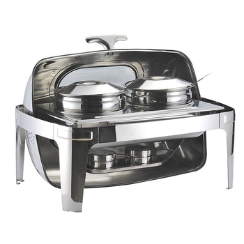 6.5L Stainless Steel Double Soup Tureen Bowl Station Roll Top Buffet Chafing Dish Catering Chafer Food Warmer Server image
