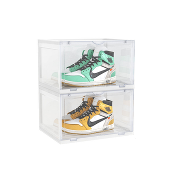 2 Tier Transparent Portable Shoe Organiser Sneaker Footwear Folding Plastic Bin Stackable Storage Box with Magnetic Door image