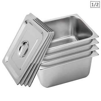 4X Gastronorm GN Pan Full Size 1/2 GN Pan 20cm Deep Stainless Steel Tray With Lid image