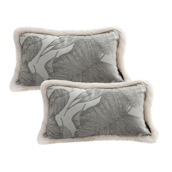 2X 35cm Wabi-sabi Rectangular Raised Embroidery Leaf & Lumbar Throw Pillow image