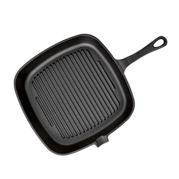 23.5cm Square Ribbed Cast Iron Frying Pan Skillet Steak Sizzle Platter with Handle image