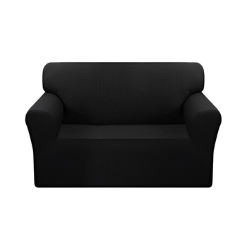 2-Seater Black Sofa Cover Couch Protector High Stretch Lounge Slipcover Home Decor image