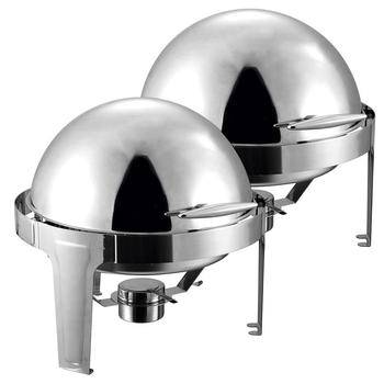 2X 6L Stainless Steel Chafing Food Warmer Catering Dish Round Roll Top image