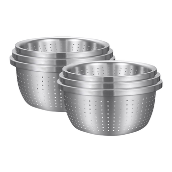 2X Stainless Steel Nesting Basin Colander Perforated Kitchen Sink Washing Bowl Metal Basket Strainer Set of 3 image