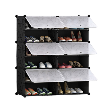 6 Tier 2 Column Shoe Rack Organizer Sneaker Footwear Storage Stackable Stand Cabinet Portable Wardrobe with Cover image