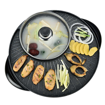 2 in 1 Electric Stone Coated Teppanyaki Grill Plate Steamboat Hotpot 3-5 Person image