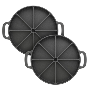 2X 21.5CM Round Cast Iron Baking Wedge Pan Cornbread Cake 8-Slice Baking Dish with Handle image