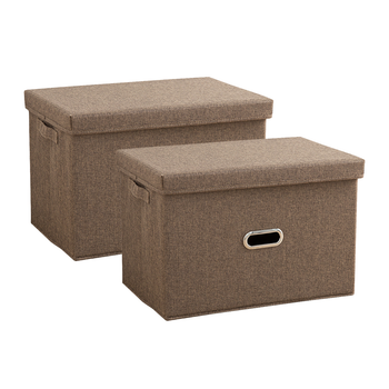 2X Coffee Medium Foldable Canvas Storage Box Cube Clothes Basket Organiser Home Decorative Box image
