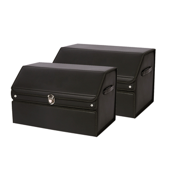 2X 56cm Leather Car Boot Collapsible Foldable Trunk Cargo Organizer Portable Storage Box with Lock Black image