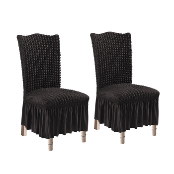 2X Black Chair Cover Seat Protector with Ruffle Skirt Stretch Slipcover Wedding Party Home Decor image