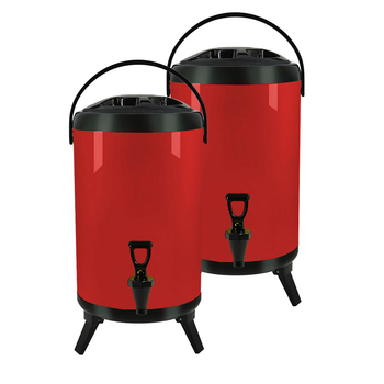 2X 18L Stainless Steel Insulated Milk Tea Barrel Hot and Cold Beverage Dispenser Container with Faucet Red image