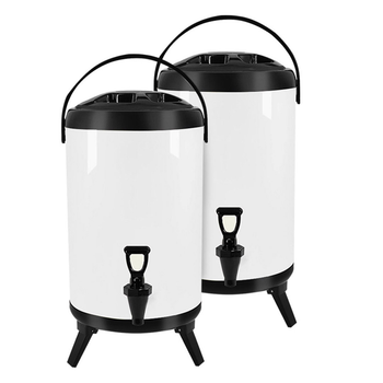 2X 10L Stainless Steel Insulated Milk Tea Barrel Hot and Cold Beverage Dispenser Container with Faucet White image