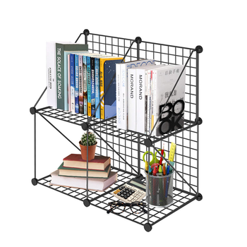 Black Portable 4-Cube 2 Column Storage Organiser Foldable DIY Modular Grid Space Saving Shelf image