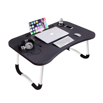 Black Portable Bed Table Adjustable Foldable Bed Sofa Study Table Laptop Mini Desk with Notebook Stand Cup Slot Home Decor image