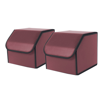 2X Leather Car Boot Collapsible Foldable Trunk Cargo Organizer Portable Storage Box Red Small image