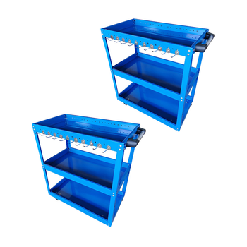 2X 3 Tier Tool Storage Cart Portable Service Utility Heavy Duty Mobile Trolley with Hooks Blue image