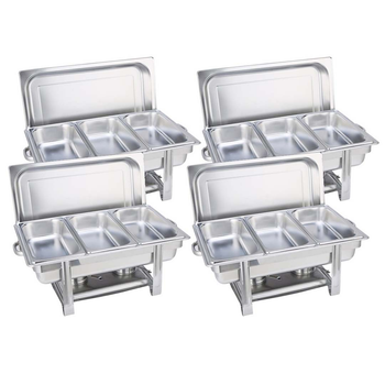 4X Stainless Steel Chafing Triple Tray Catering Dish Food Warmer image