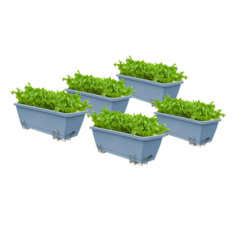 49.5cm Blue Rectangular Planter Vegetable Herb Flower Outdoor Plastic Box with Holder Balcony Garden Decor Set of 5 image