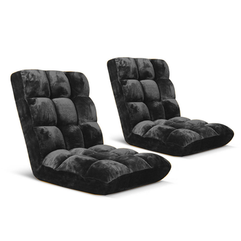 2X Floor Recliner Folding Lounge Sofa Futon Couch Folding Chair Cushion Black image
