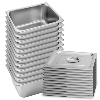 12X Gastronorm GN Pan Full Size 1/2 GN Pan 15cm Deep Stainless Steel Tray With Lid image