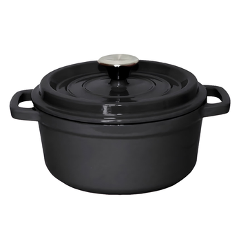Cast Iron 24cm Stewpot Casserole Stew Cooking Pot With Lid 3.6L Black image