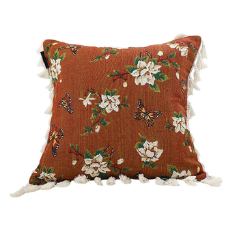 45cm French Vintage Butterfly and Flower Tassel with Caramel Color Throw Pillow image