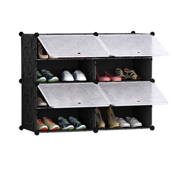 4 Tier 2 Column Shoe Rack Organizer Sneaker Footwear Storage Stackable Stand Cabinet Portable Wardrobe with Cover image