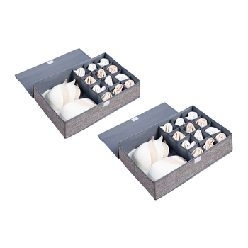 2X Grey Flip Top Underwear Storage Box Foldable Wardrobe Partition Drawer Home Organiser image